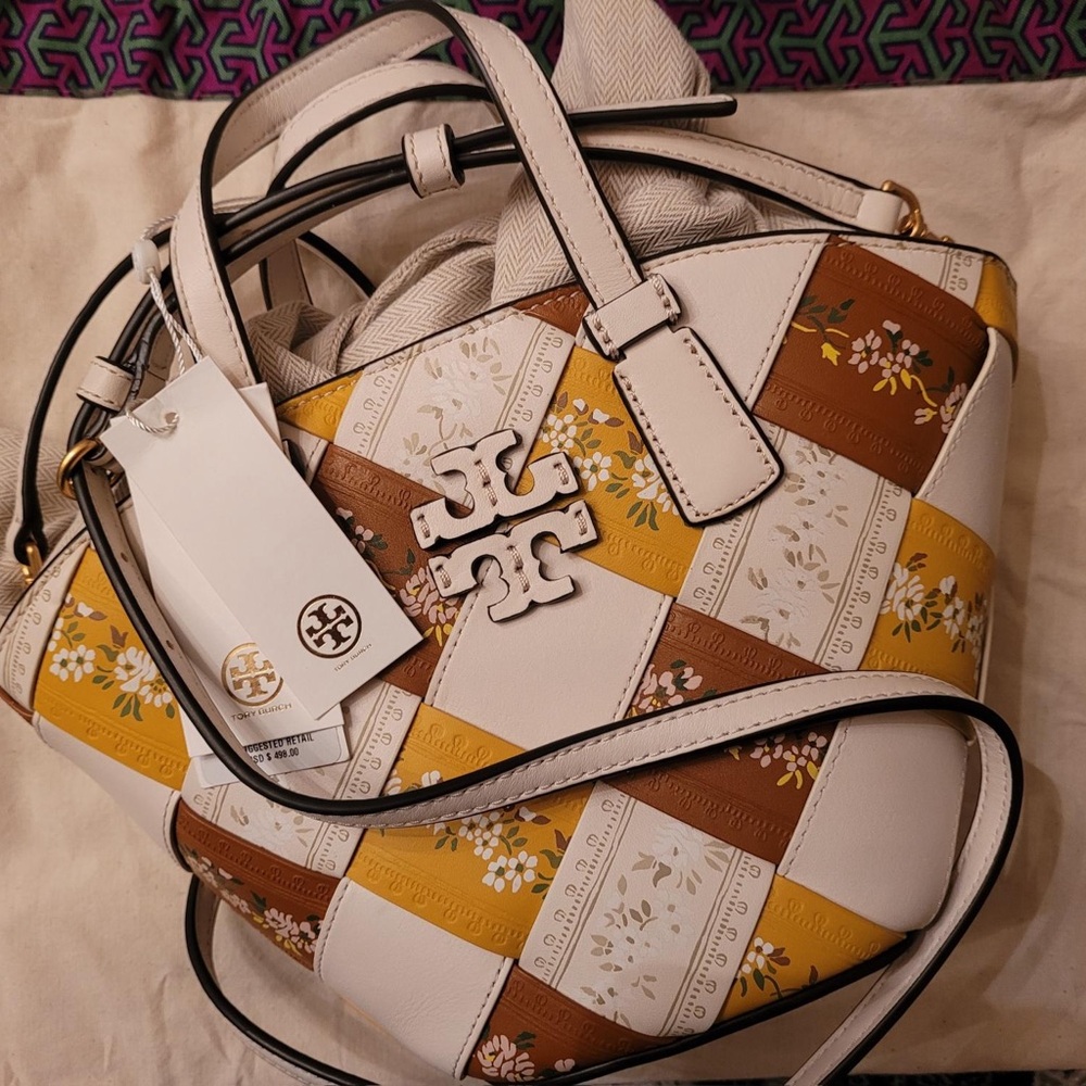 Tory Burch MCGRAW FLORAL WOVEN MINI SHOPPER TOTE